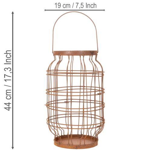 Lanterne de jardin, métal, finition rouillée, poignée, style vintage, Ø19,5 cm | Floristik24.fr