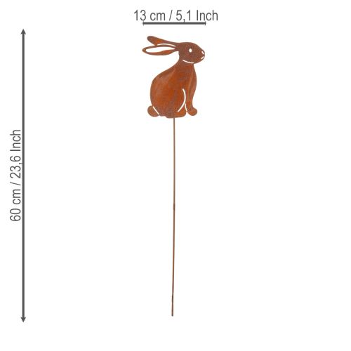Article Lapin décoratif à piquer pour Pâques, finition rouillée, style champêtre, 60 cm, lot de 4