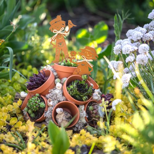 Floristik24 Piquet de jardin aspect rouille décoration de jardin fille et garçon 4 pièces