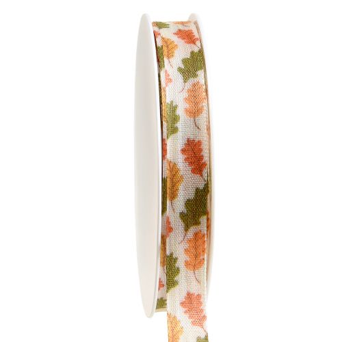 Floristik24 Ruban cadeau ruban en tissu d&#39;automne avec feuilles de chêne crème 15mm 18m