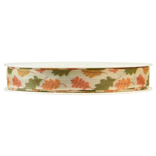 Article Ruban cadeau ruban en tissu d'automne avec feuilles de chêne crème 15mm 18m
