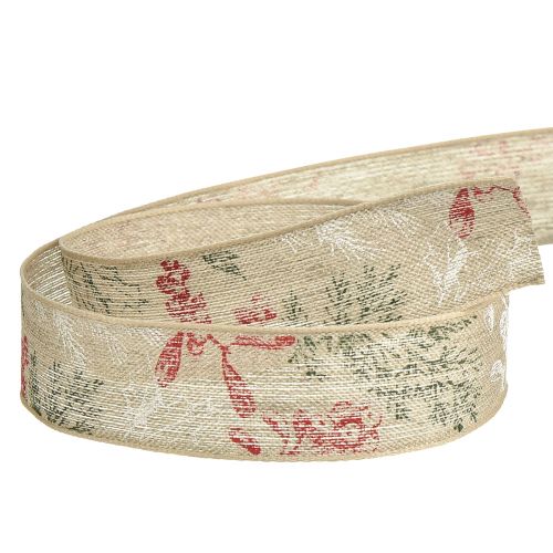 Article Ruban Cadeau Noël Baies Ilex Vert Rouge 25mm 15m