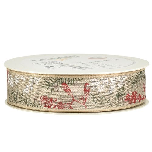 Article Ruban Cadeau Noël Baies Ilex Vert Rouge 25mm 15m