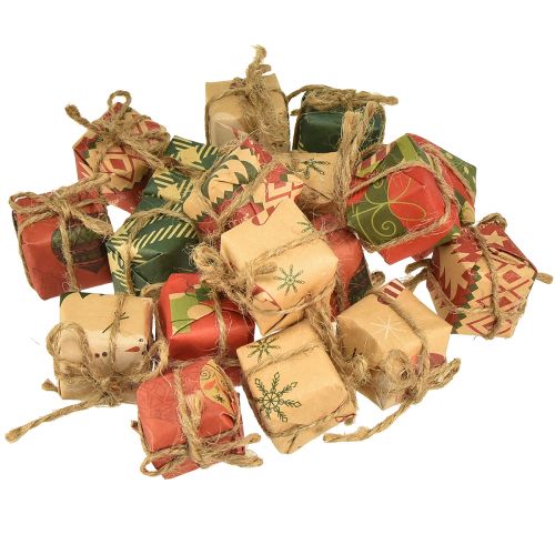 Article Mini set coffrets cadeaux en papier, rouge-vert-naturel, 2,5x3 cm 18 pièces - Décoration de Noël