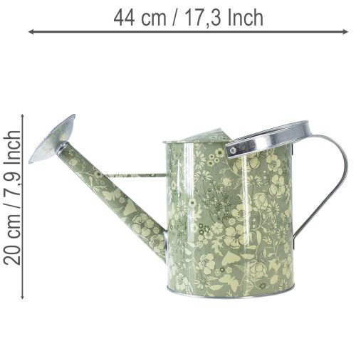 Arrosoir en métal, style vintage, vert et argent à motif floral - cache-pot décoratif, Ø18cm | Floristik24.fr