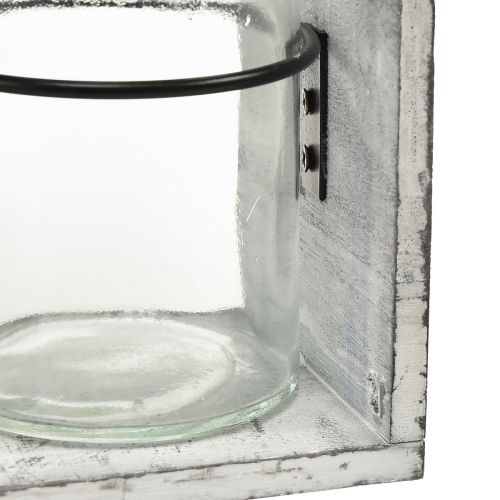 Article Récipient en verre rustique dans un support en bois gris et blanc - 27,5x9x11 cm - Solution de rangement et décorative polyvalente