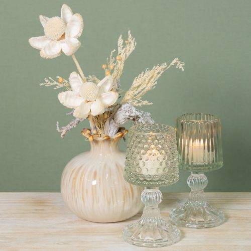 Article Porte-bougie chauffe-plat en verre avec base à picots et rainures, hauteur 15 cm, lot de 2