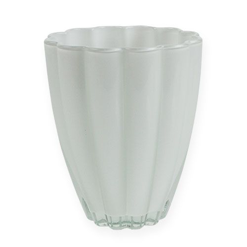 Floristik24 Vase en verre "Bloom" blanc Ø14cm H17cm