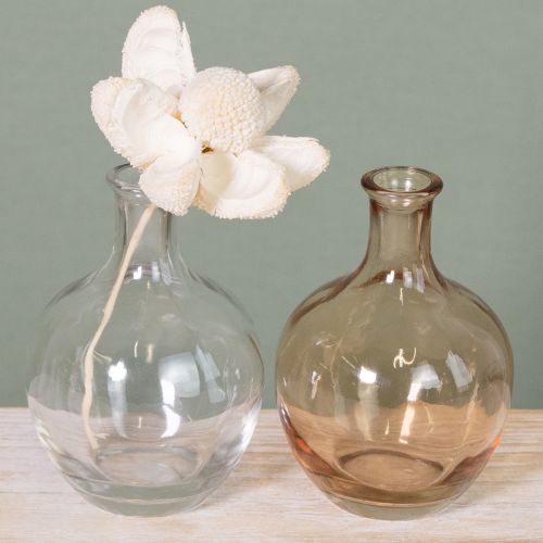 Article Mini vase bouteille en verre ambré et transparent Ø7,5cm H11cm 4pcs