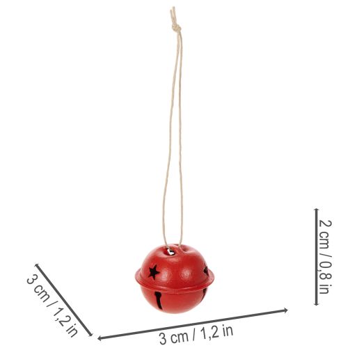 Lot de 9 clochettes décoratives en métal rouge avec motif étoile, diamètre 3 cm | Floristik24.fr