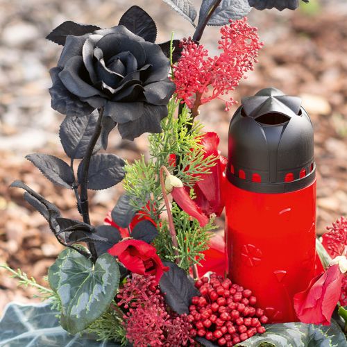 Floristik24 Bougie funéraire à l&#39;huile végétale rouge Bougie ICP pour le souvenir H24cm