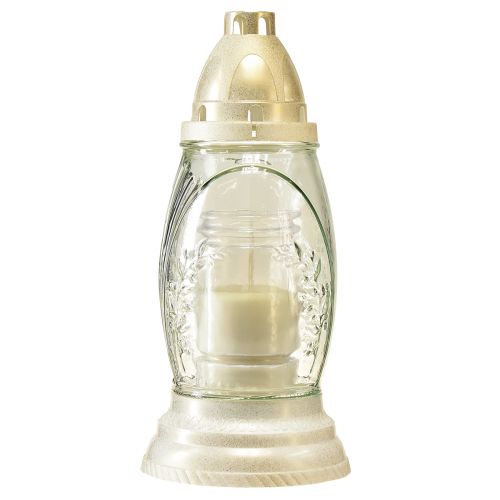 Floristik24 Vase funéraire en verre lanterne funéraire rétro clair blanc doré Ø11cm H26,5cm