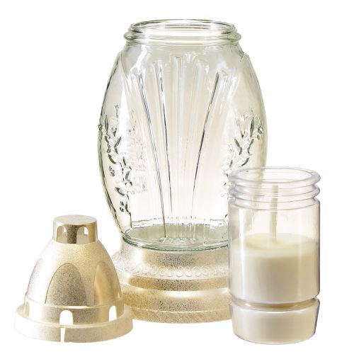 Vase funéraire en verre lanterne funéraire rétro clair blanc doré Ø11cm H26,5cm | Floristik24.fr