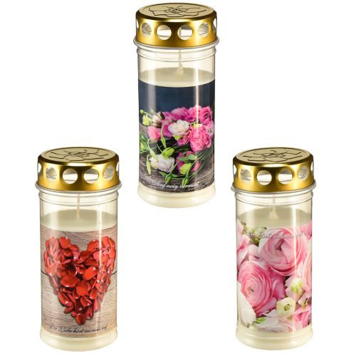 Floristik24 Lampes funéraires roses blanches motif coeur deuil Ø7cm H18cm 3pcs