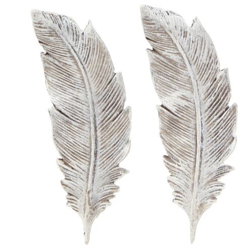 Article Décoration funéraire plume gris blanc décoration funéraire polyrésine 15,5cm 4 pcs