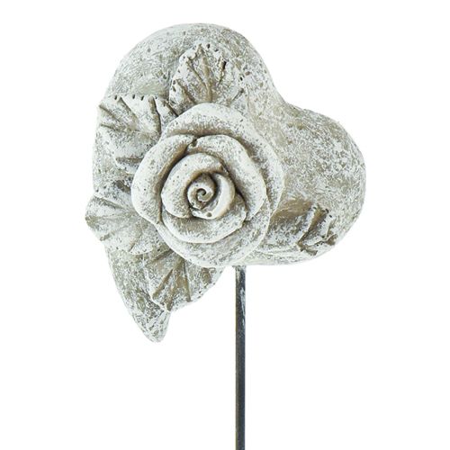 Article Décoration funéraire sur piquet Coeur avec rose 5,5cm 6pcs
