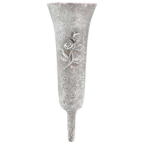 Article Vase funéraire Gris Vase à piquer avec motif roses H26cm 2pc