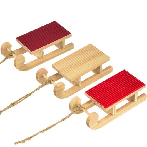 Article Miniature traîneau en bois, rouge-naturel, 4x8,5 cm, lot de 6 - Décoration de Noël