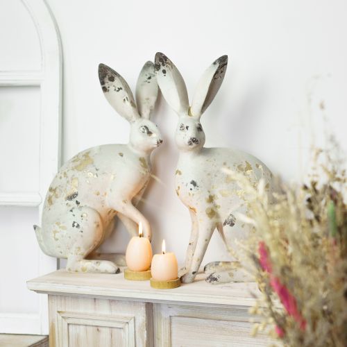 Floristik24 Lapin Assis Vintage Doré Beige Décoration de Table Pâques H35.5cm 2pcs