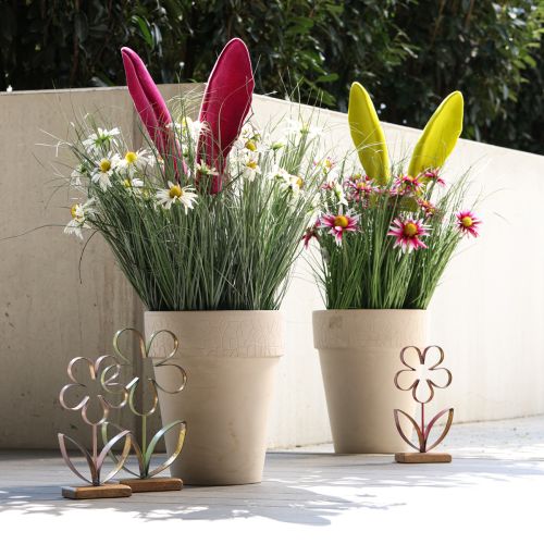 Article Oreilles décoratives de lapin jaune vert pistache Pâques sur bâton 56cm