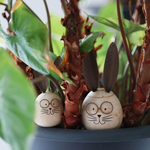 Article Figurine décorative de lapin en forme d'œuf, idéale pour le printemps et les décorations saisonnières, 14 cm, lot de 3.