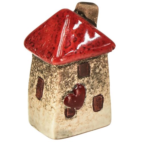Floristik24 Maison en céramique avec fenêtre de toit rouge et cœur - 6 cm - Décoration idyllique pour la maison et le jardin - 6 pcs