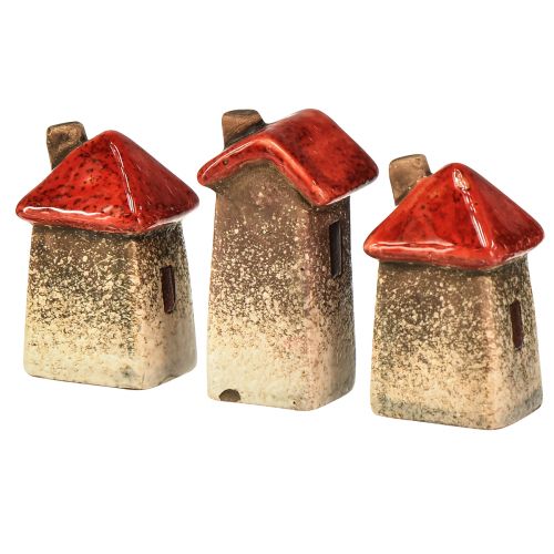 Article Maison en céramique avec fenêtre de toit rouge et cœur - 6 cm - Décoration idyllique pour la maison et le jardin - 6 pcs