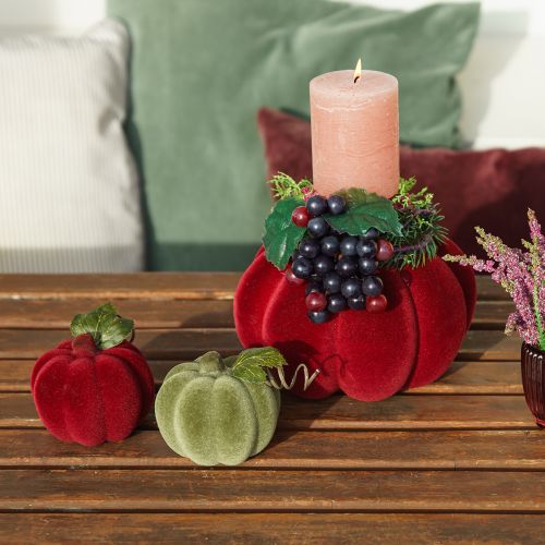 Article Décoration citrouille floquée citrouille rouge bordeaux aspect velouté 20cm 2pcs
