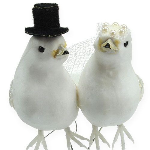 Floristik24 Paire de pigeons avec chapeau et voile 13cm 4 pcs