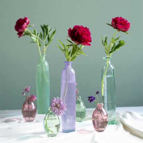 Grand vase à fleurs bouteilles violettes en verre décoratif Ø6,5cm H30cm
