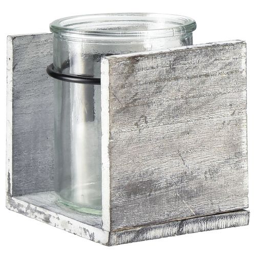 Article Photophore en verre dans un cadre en bois rustique - gris-blanc, 10x9x10cm - charmante décoration de table 3 pièces