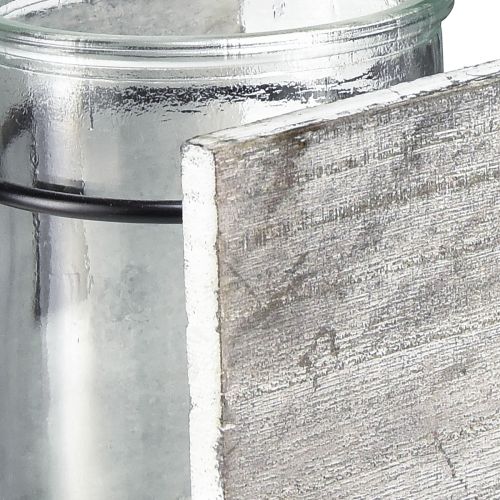 Article Photophore en verre dans un cadre en bois rustique - gris-blanc, 10x9x10cm - charmante décoration de table 3 pièces