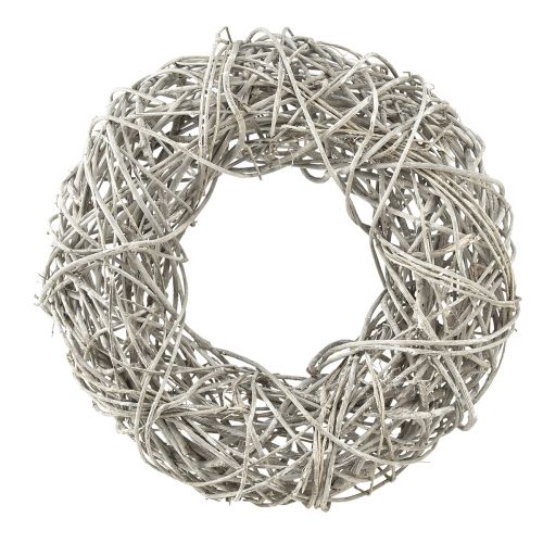 Couronne en bois couronne décorative rotin blanc naturel Ø30cm H9,5cm