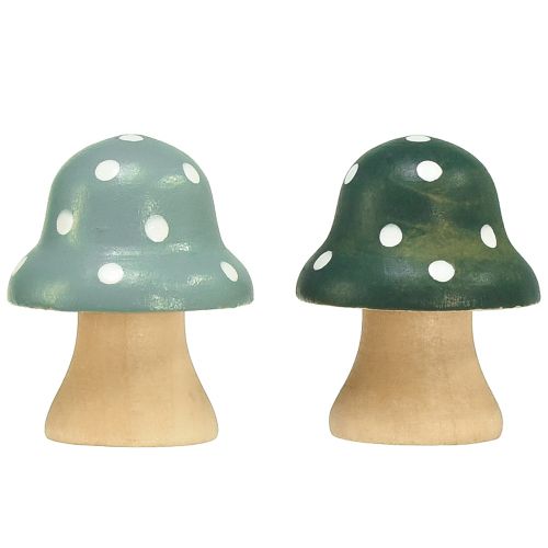 Article Champignons en bois champignons décoratifs en bois mini amanites mouches vert menthe 4cm 12 pcs