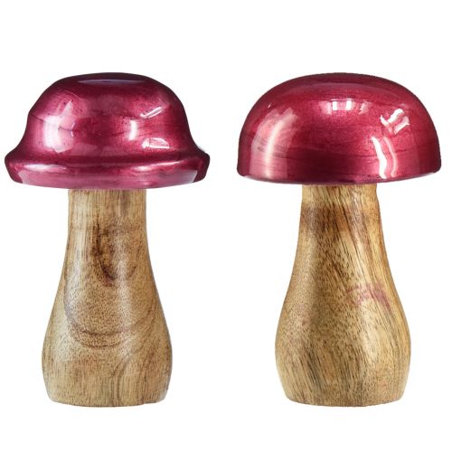 Floristik24 Champignons en bois champignons déco bois rouge brillant Ø6cm H10cm 2pcs