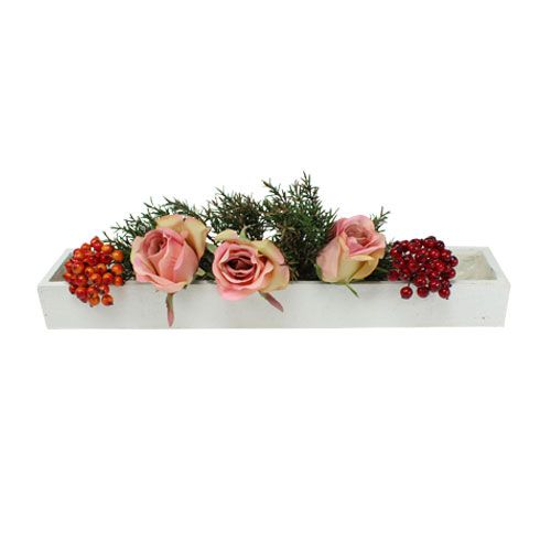 Floristik24 Boîte en bois avec papier d&#39;aluminium blanc 50cm x 9cm x 6cm