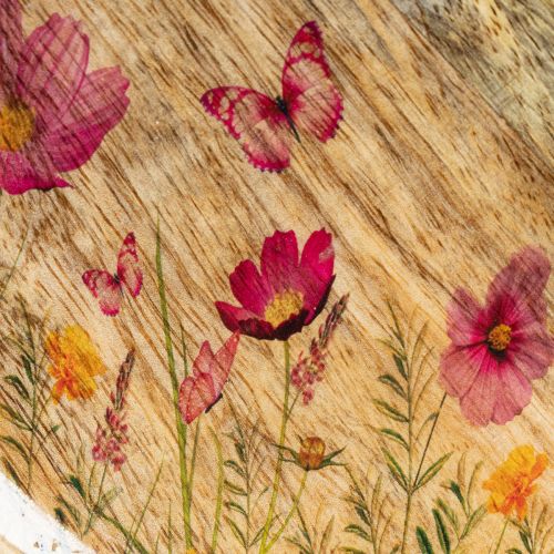 Article Assiettes en bois décorées de fleurs et de papillons, rose naturel, Ø15cm, lot de 3