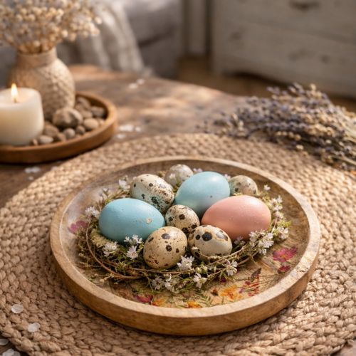 Article Assiettes en bois décorées de fleurs et de papillons, rose naturel, Ø15cm, lot de 3