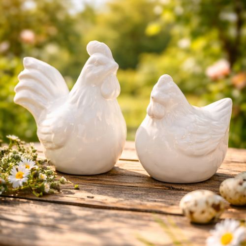Article Figurine de poulet, émaillée brillante, pour décoration intérieure moderne, 17 cm, lot de 2