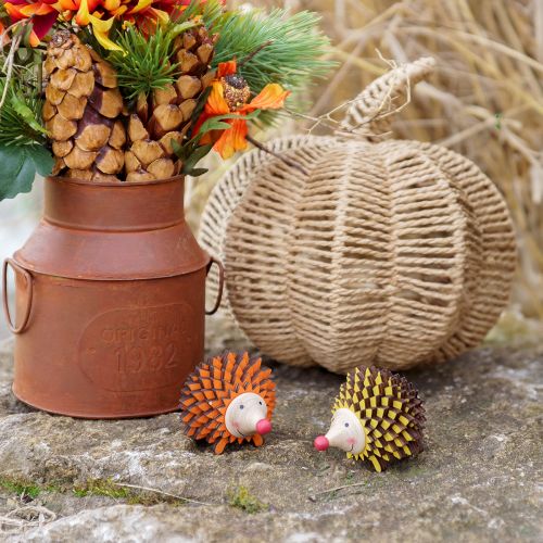 Article Hérisson décoratif en bois, figurine automne orange jaune 8×7×6cm, 4 pièces
