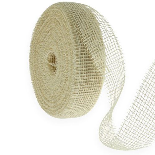 Ruban de jute blanchi, 5 cm de large, 40 m de long