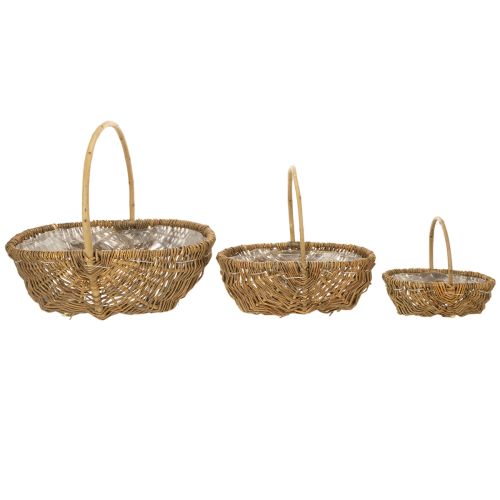Panier en osier naturel avec film plastique – Lot de 3 tailles | Floristik24.fr