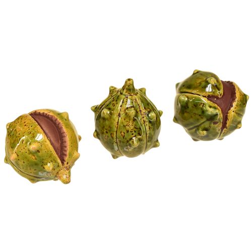 Châtaignes décoratives en vert-jaune – 6 cm – décoration idéale pour l&#39;automne et les vacances – 6 pièces