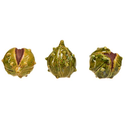 Article Châtaignes décoratives en vert-jaune – 6 cm – décoration idéale pour l'automne et les vacances – 6 pièces