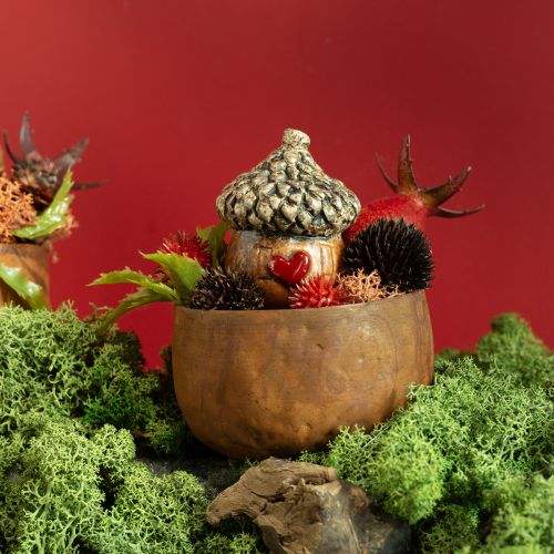 Article Glands décoratifs en céramique avec motif coeur marron 6 cm - décoration de table d&#39;automne - 6 pièces