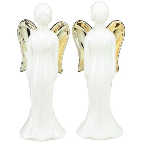 Article Figurines d&#39;anges ange en céramique or blanc 6cmx5cmx15cm 2pcs