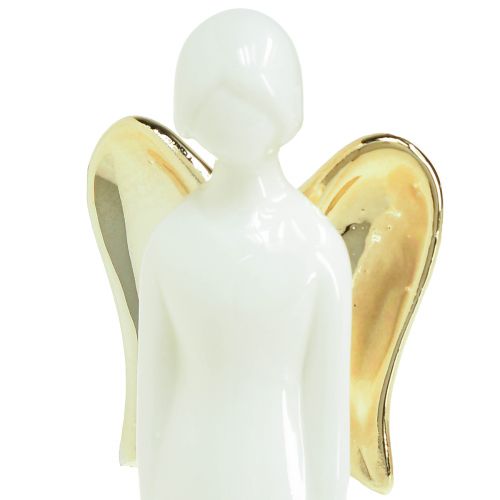 Article Figurines d&#39;anges ange en céramique or blanc 6cmx5cmx15cm 2pcs