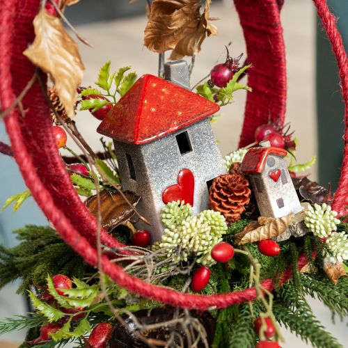Floristik24 Maison en céramique avec fenêtre de toit rouge et cœur - 6 cm - Décoration idyllique pour la maison et le jardin - 6 pcs