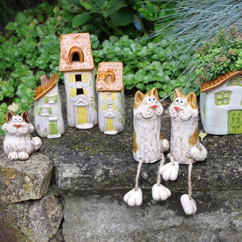 Article Maison rustique en céramique avec LED lumineuse, idéale comme décoration de table d'ambiance, 15 cm, lot de 2