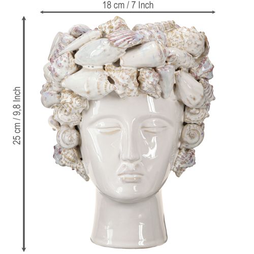 Article Vase Tête en Céramique avec Coquillages – Buste Décoratif Méditerranéen pour Plantes & Fleurs 25cm
